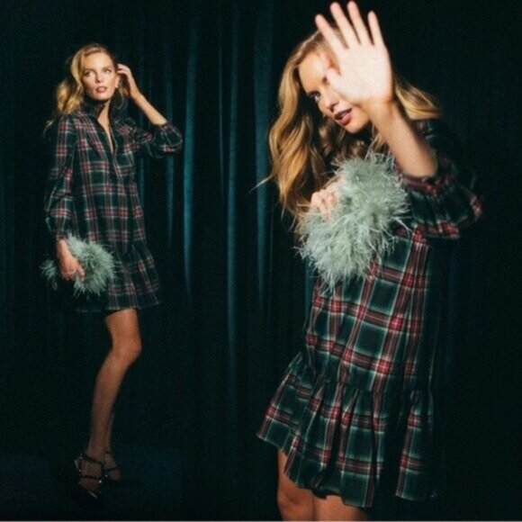 Tuckernuck NEW Palmerston Tartan Plaid Drop Waist Long Sleeve Mini Dress Size S - Picture 1 of 16